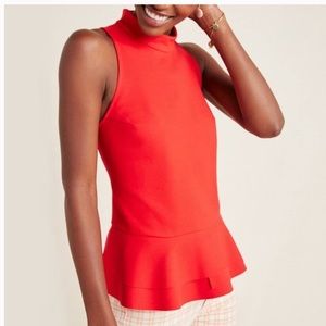 Anthropologie S Red Peplum Cressida Mock Neck